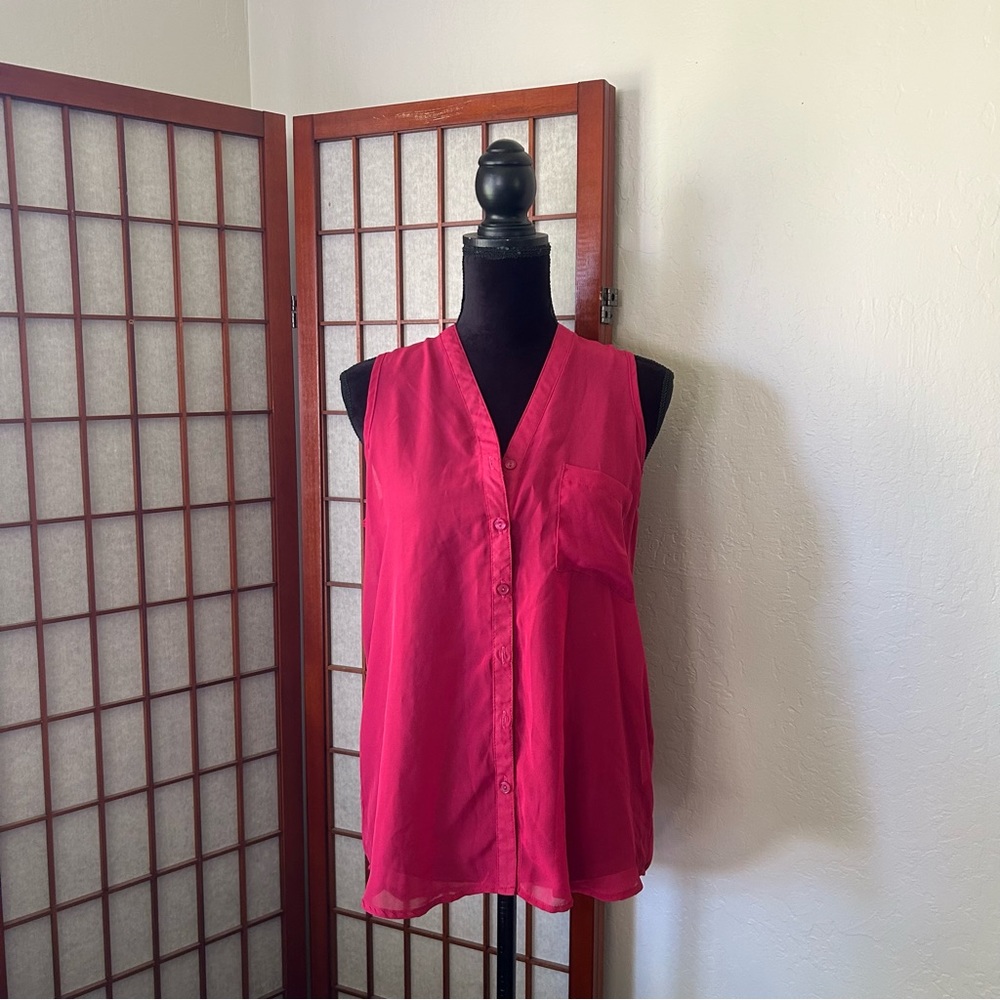 Sheer Grid Cutout Back Red Top